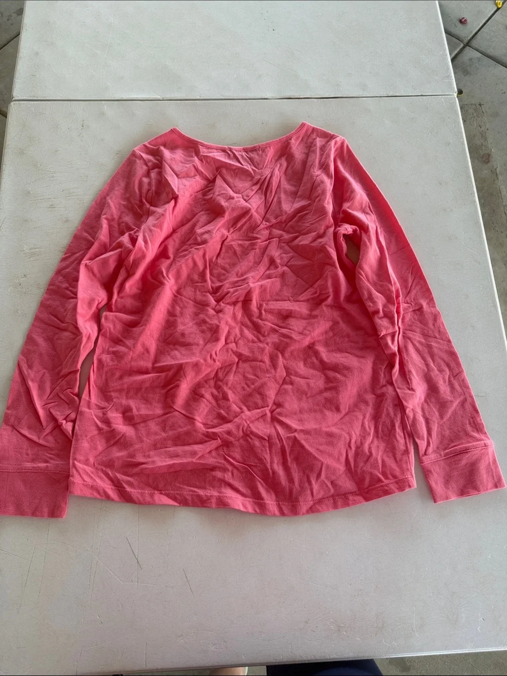 GAPKIDS Glitter Pink Coral Long Sleeve Tee with Neck Embellishment
